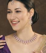 Purple rose gold premium designer american diamond and stone work necklace set