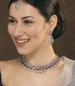 Purple rhodium premium designer american diamond and stone work necklace set