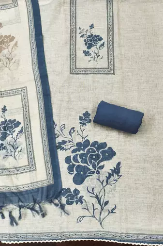 white cotton poly embroidered dress material