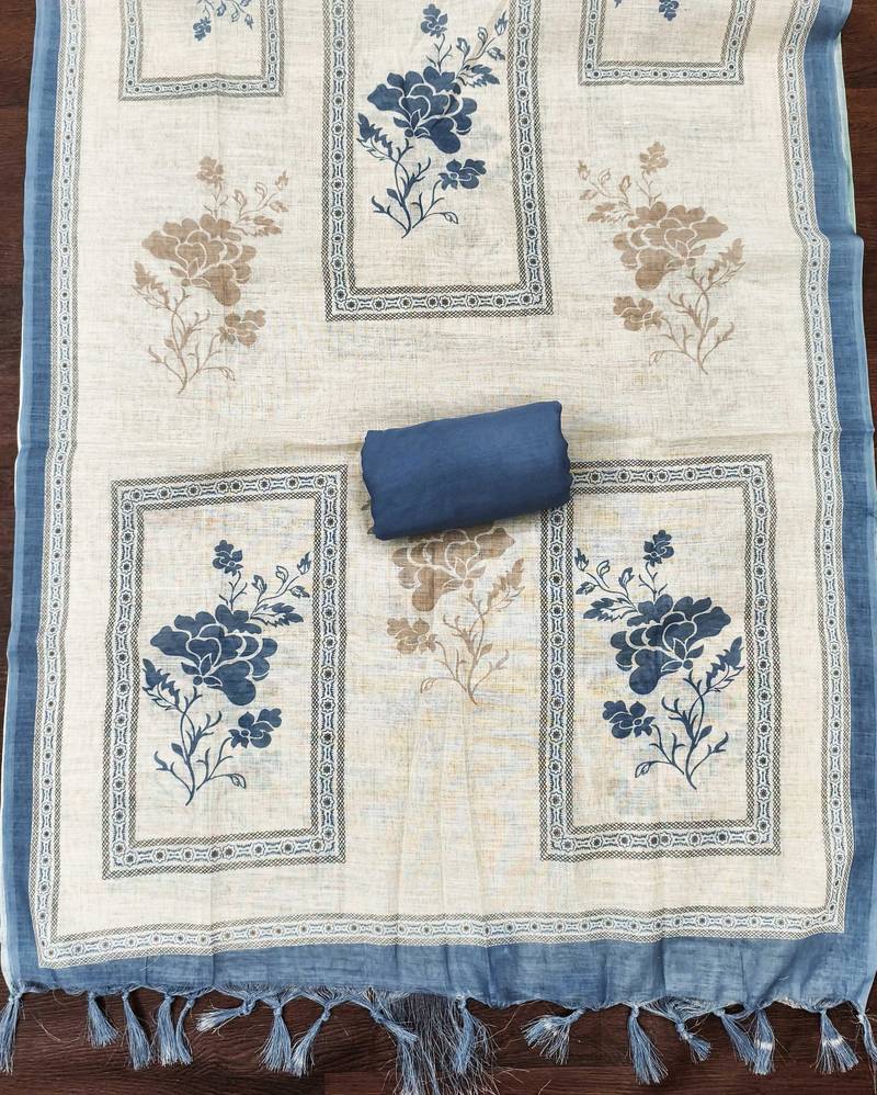 white cotton poly embroidered dress material
