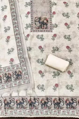 white cotton poly embroidered dress material