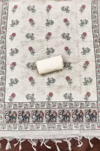 white cotton poly embroidered dress material