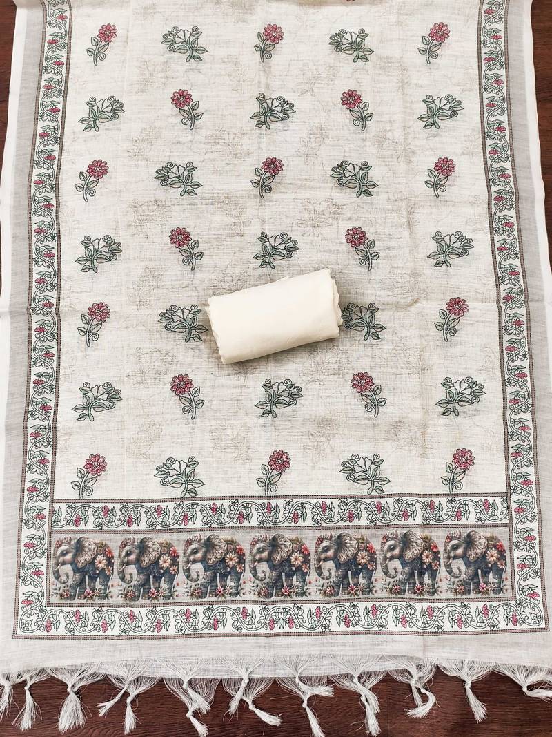 white cotton poly embroidered dress material