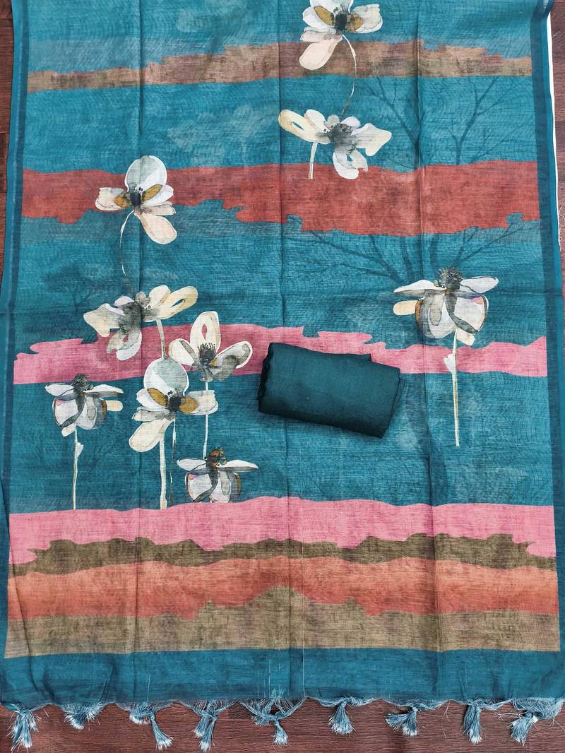 teal cotton poly embroidered dress material