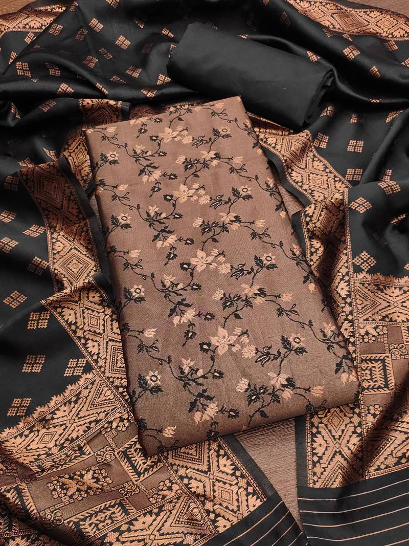 black jacquard weaved dress material