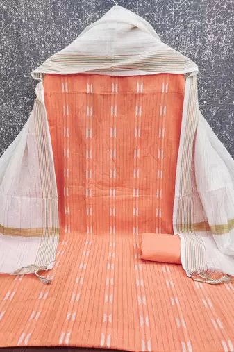 orange jacquard weaved dress material