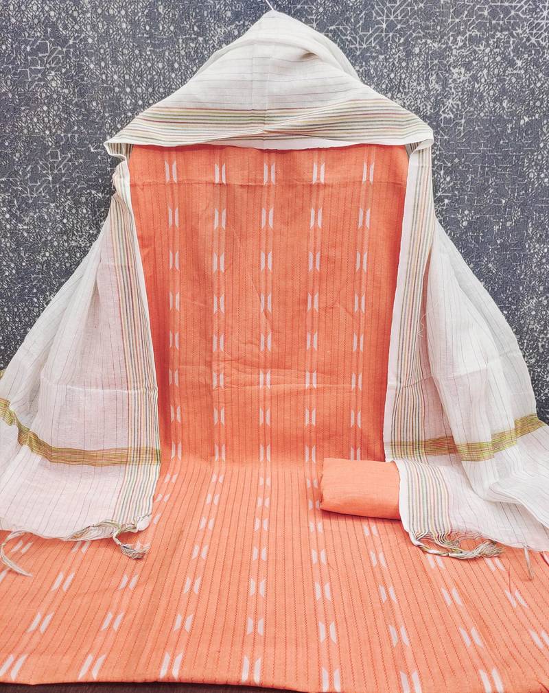 orange jacquard weaved dress material