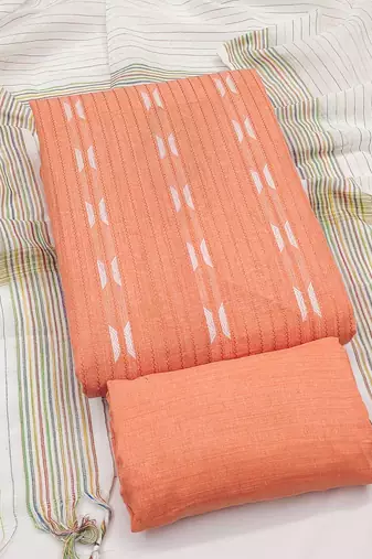 orange jacquard weaved dress material