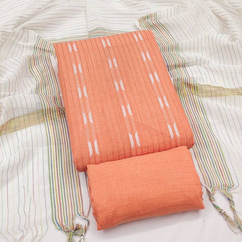 orange jacquard weaved dress material