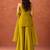 Women's mustard silk blend embroidered kurti set for women with dupatta and palazzo