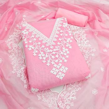 pink chanderi embroidered dress material 1