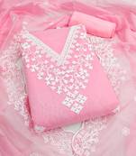 pink chanderi embroidered dress material