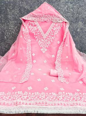 pink chanderi embroidered dress material 2