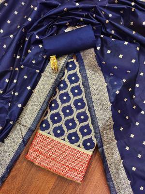 blue cotton poly weaved dress material 1