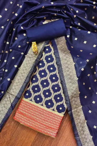 blue cotton poly weaved dress material