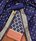 blue cotton poly weaved dress material