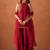 Women's red silk blend embroidered kurti set for women with dupatta and palazzo