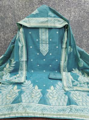 blue jacquard weaved dress material 2