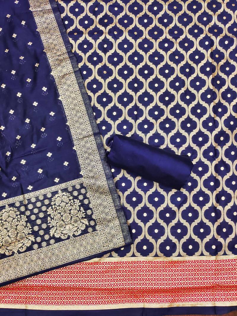 blue cotton poly weaved dress material