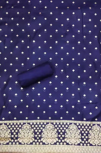 blue cotton poly weaved dress material