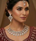 White yellow gold premium designer american diamond and stone work necklace set