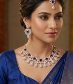 Blue rose gold premium designer american diamond and stone work necklace set