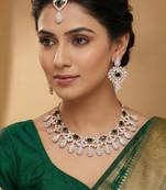 Green rose gold premium designer american diamond and stone work necklace set