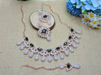 Green rose gold premium designer american diamond and stone work necklace set 2