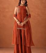 Women's orange orange
silk blend embroidered kurti set for women with dupatta and palazzo