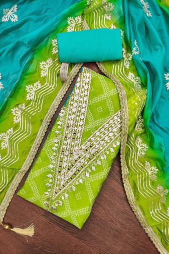 green organza printed dress material
