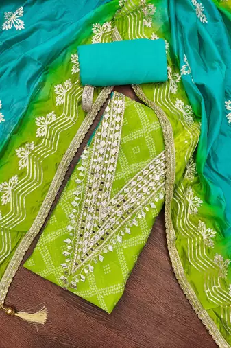 green organza printed dress material