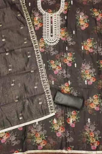 black organza hand embroidery dress material