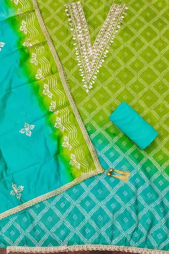 green organza printed dress material