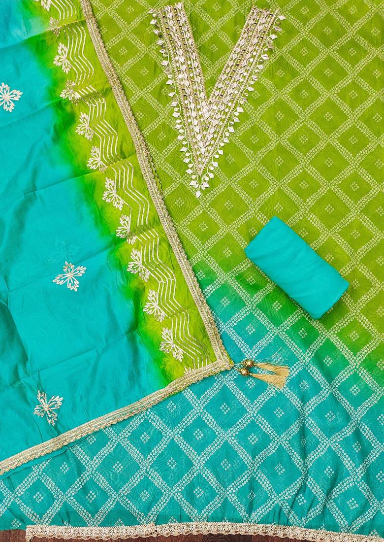green organza printed dress material