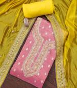 pink silk blend weaved dress material