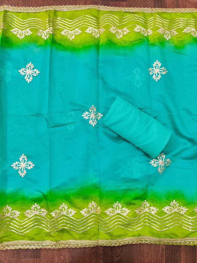 green organza printed dress material
