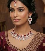 Maroon rose gold premium designer american diamond and stone work necklace set