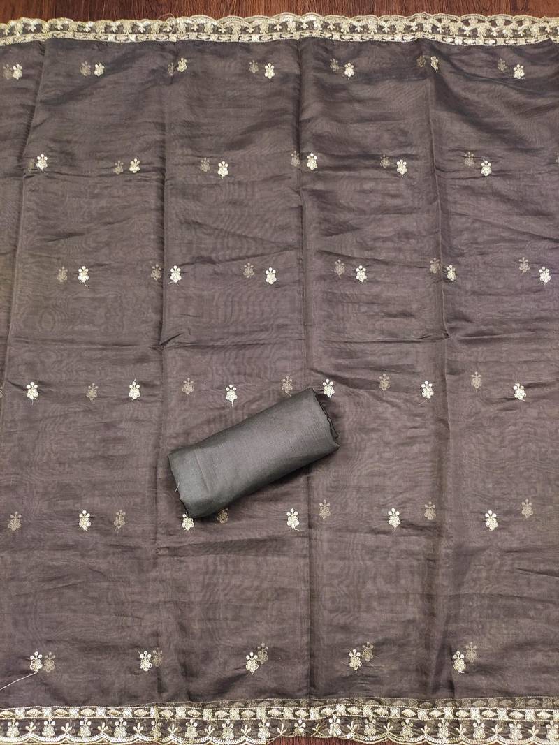 black organza hand embroidery dress material