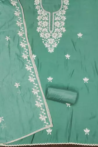 green silk blend thread dress material