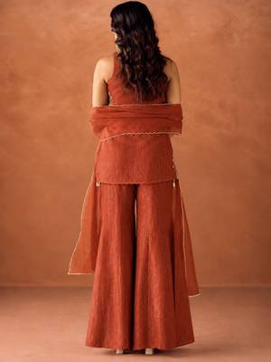 Women's orange orange
silk blend embroidered kurti set for women with dupatta and palazzo 5