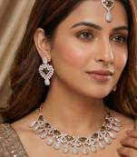 Green rose gold premium designer american diamond and stone work necklace set