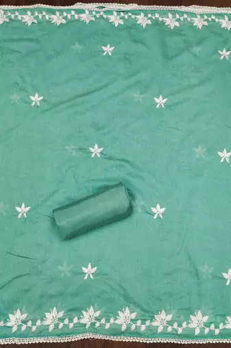 green silk blend thread dress material