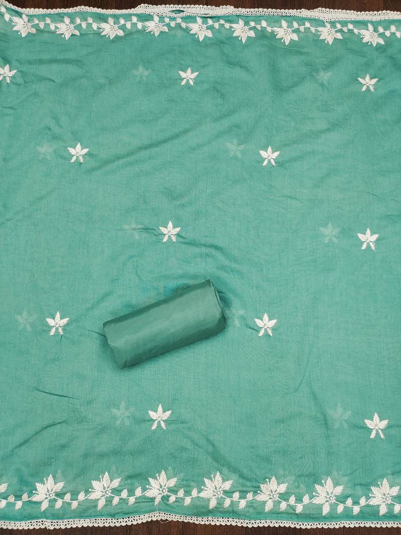 green silk blend thread dress material