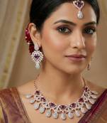 Blue rose gold premium designer american diamond and stone work necklace set