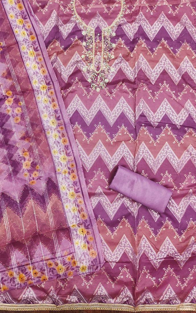 purple organza sequins dress material