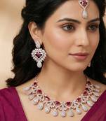Purple rose gold premium designer american diamond and stone work necklace set