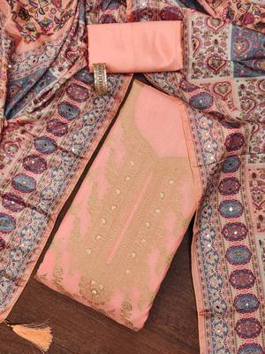peach jacquard weaved dress material 1