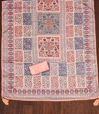 peach jacquard weaved dress material 3