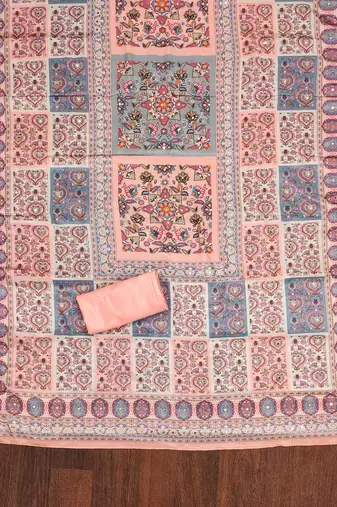 peach jacquard weaved dress material