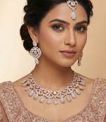 White rose gold premium designer american diamond and stone work necklace set
